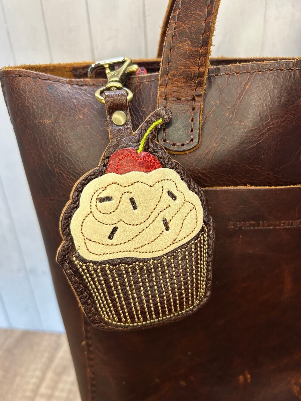 Portland Leather Cupcake Bag Charm Chocolate Cupcake Purse Charm COLDBREW